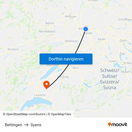 Bettingen to Syens map