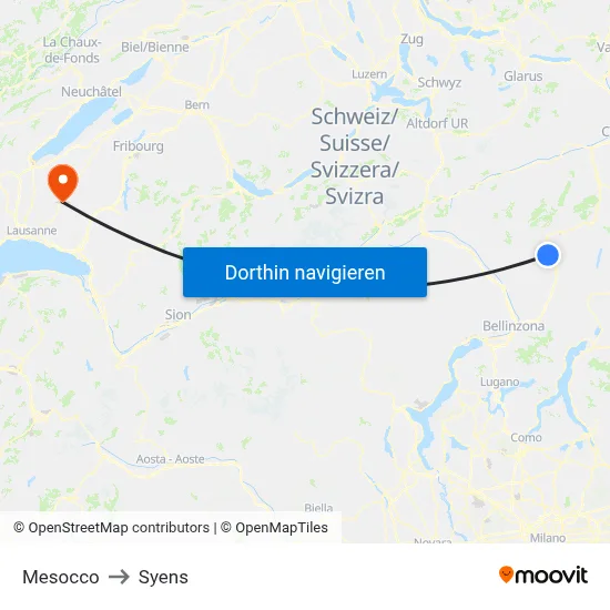 Mesocco to Syens map
