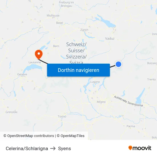 Celerina/Schlarigna to Syens map
