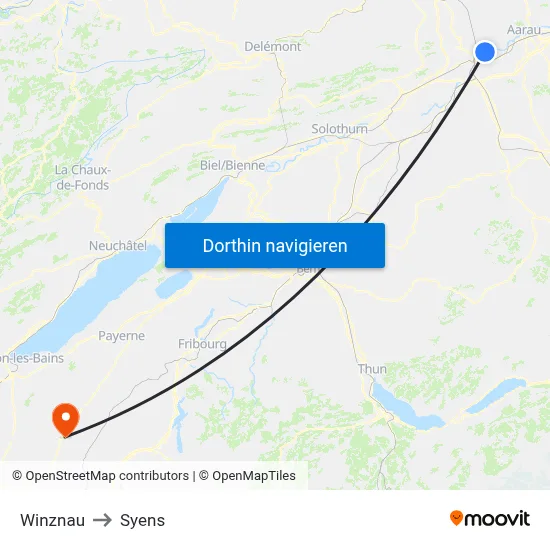 Winznau to Syens map