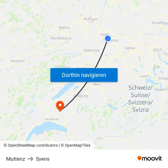 Muttenz to Syens map