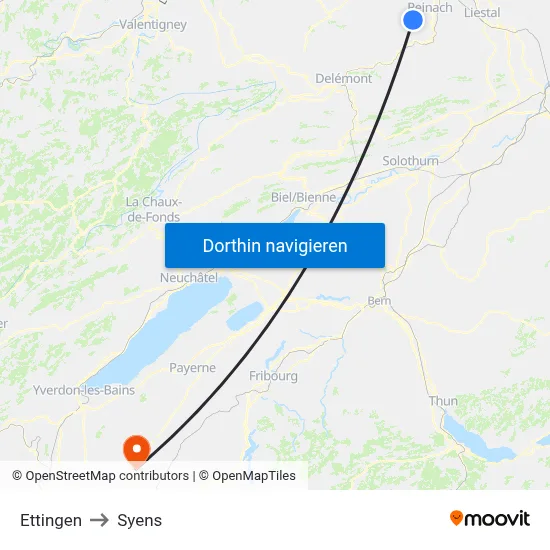 Ettingen to Syens map