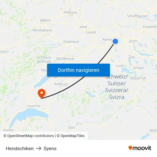 Hendschiken to Syens map
