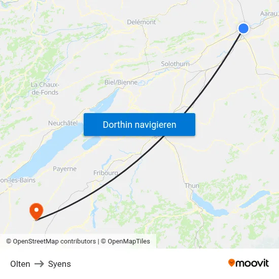 Olten to Syens map