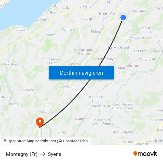 Montagny (Fr) to Syens map