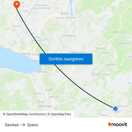 Savièse to Syens map