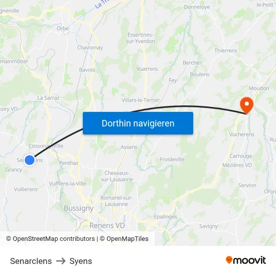 Senarclens to Syens map