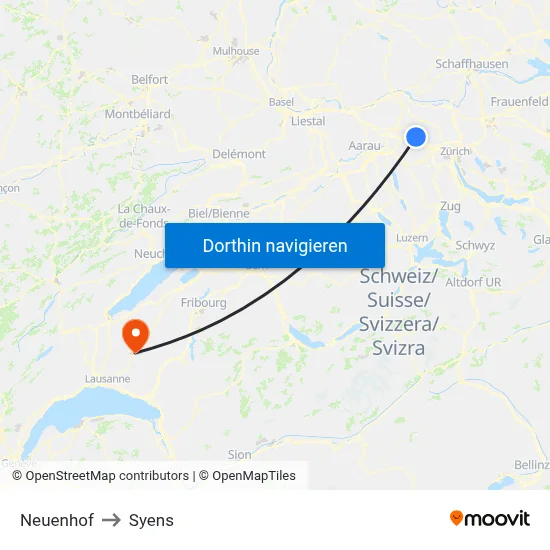 Neuenhof to Syens map