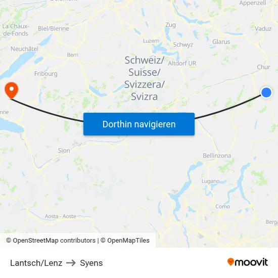 Lantsch/Lenz to Syens map