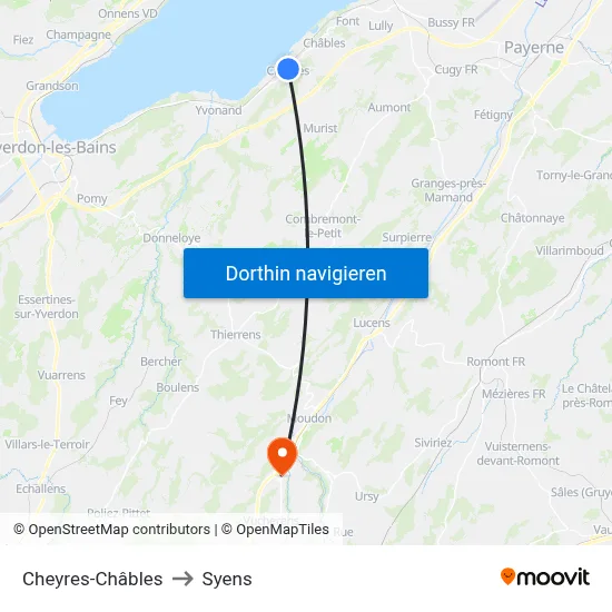 Cheyres-Châbles to Syens map