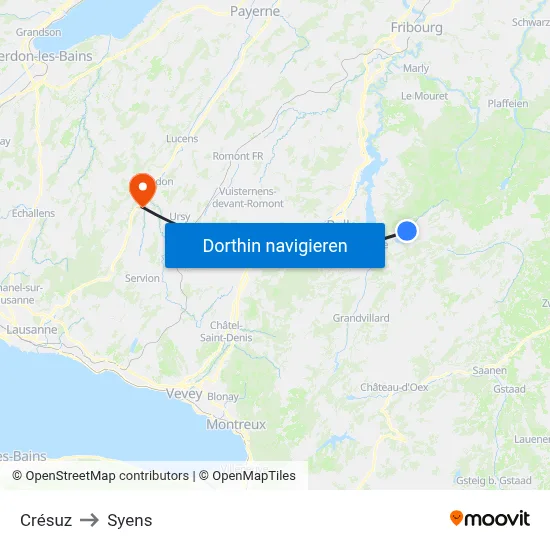 Crésuz to Syens map