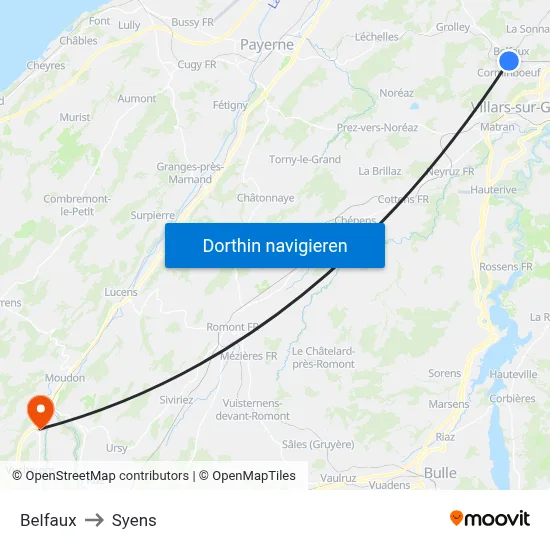 Belfaux to Syens map