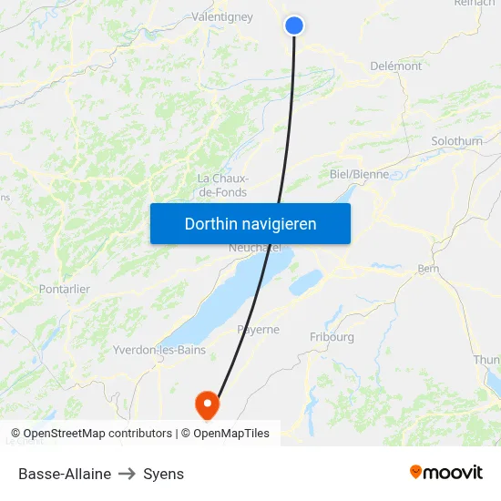 Basse-Allaine to Syens map