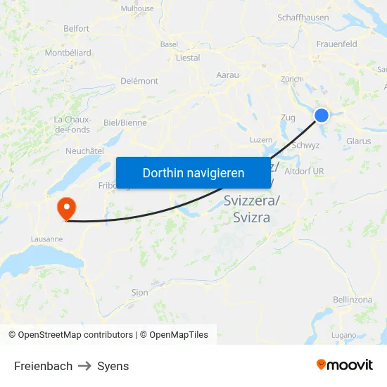 Freienbach to Syens map