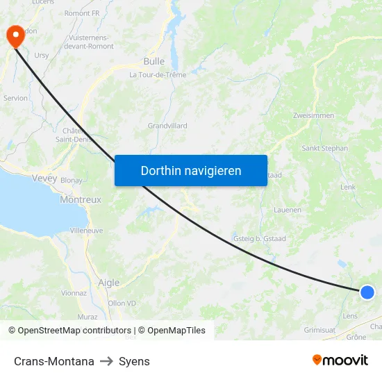 Crans-Montana to Syens map