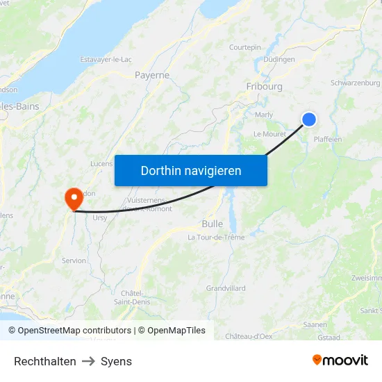 Rechthalten to Syens map
