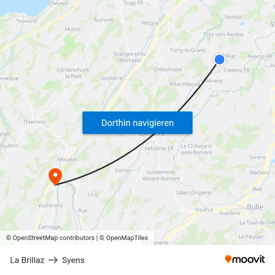 La Brillaz to Syens map
