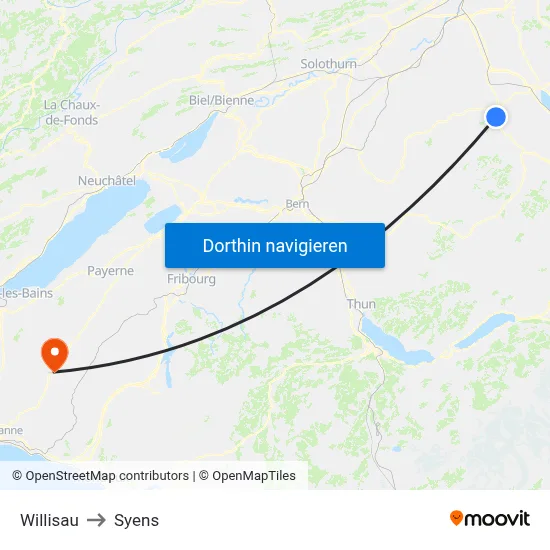 Willisau to Syens map