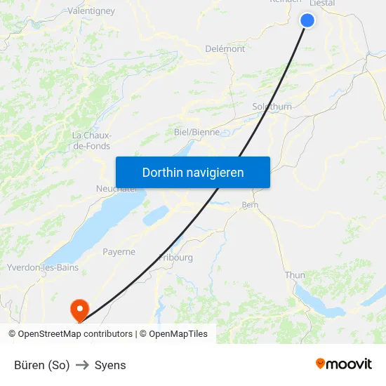 Büren (So) to Syens map