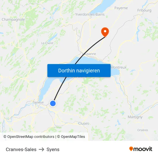 Cranves-Sales to Syens map