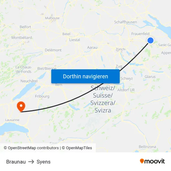 Braunau to Syens map