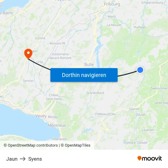 Jaun to Syens map