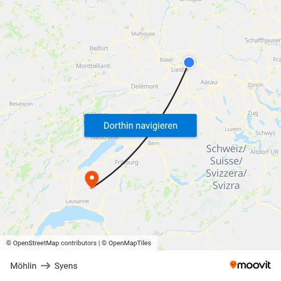 Möhlin to Syens map