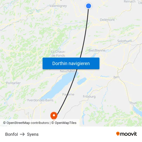 Bonfol to Syens map