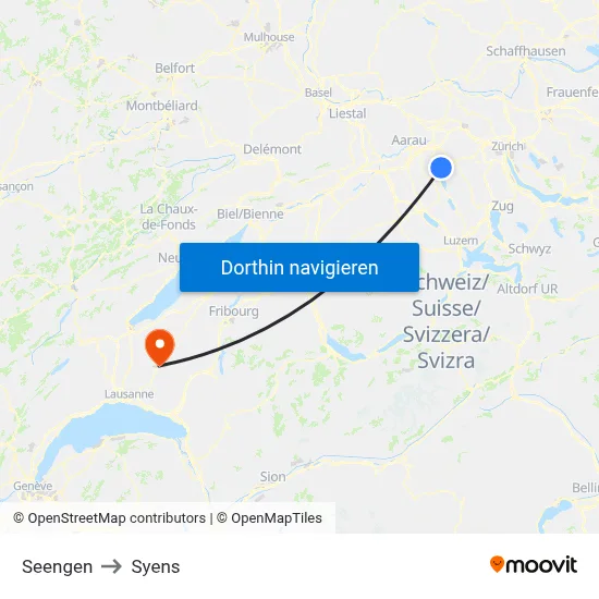 Seengen to Syens map