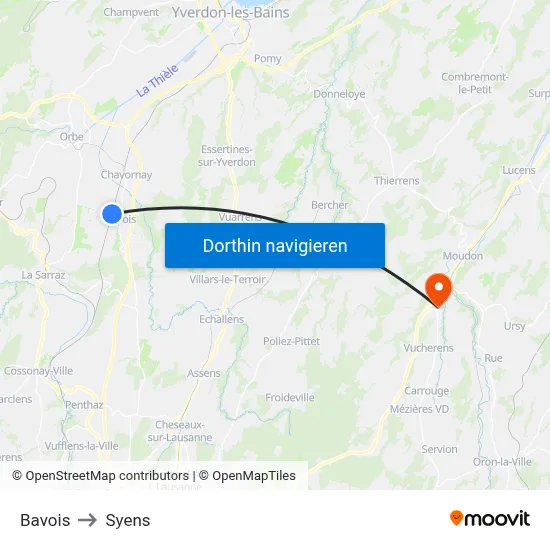 Bavois to Syens map