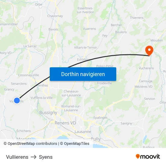 Vullierens to Syens map