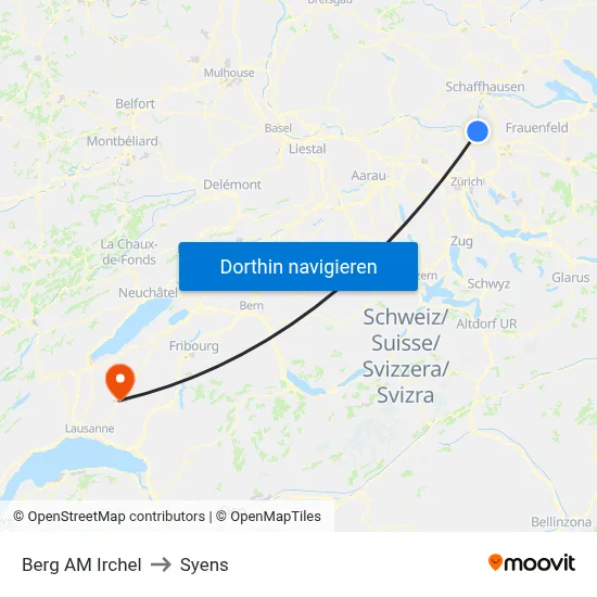 Berg AM Irchel to Syens map