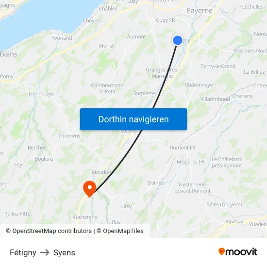 Fétigny to Syens map