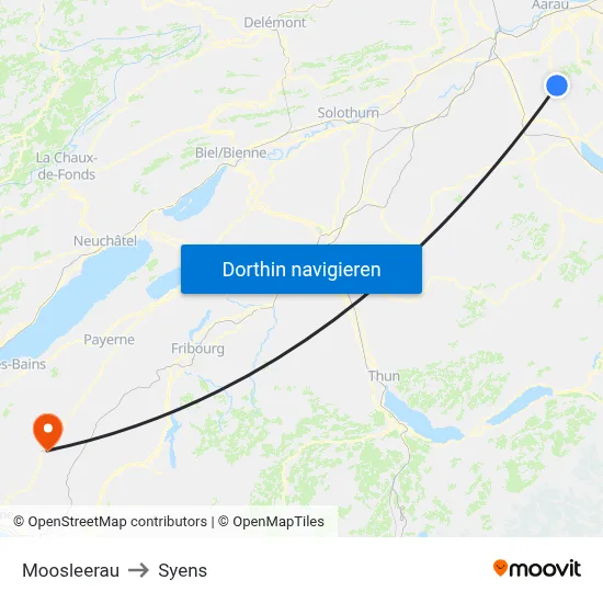 Moosleerau to Syens map