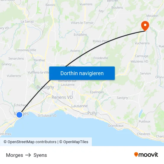 Morges to Syens map