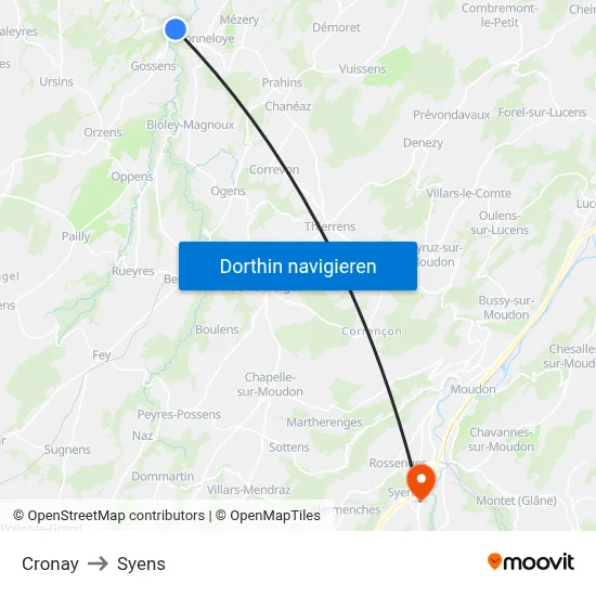 Cronay to Syens map