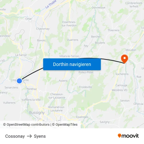 Cossonay to Syens map