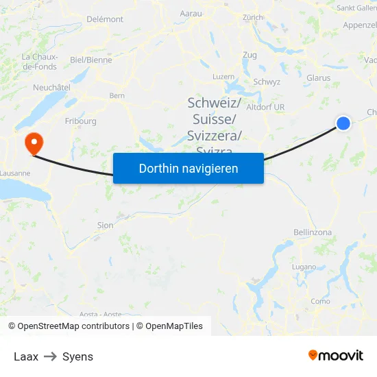 Laax to Syens map