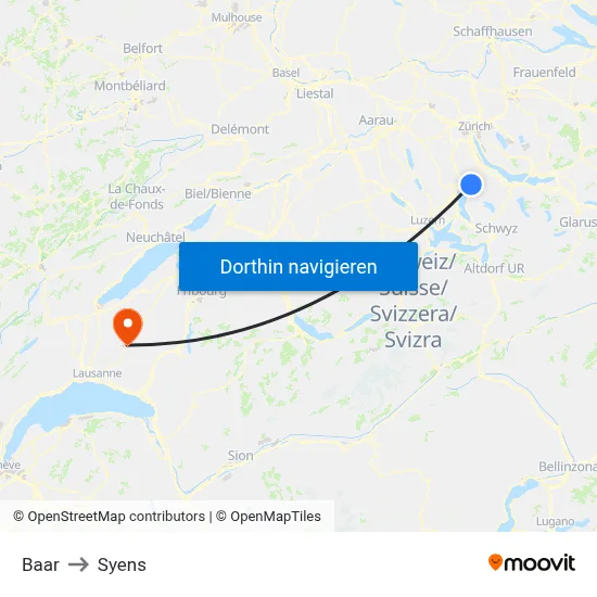 Baar to Syens map