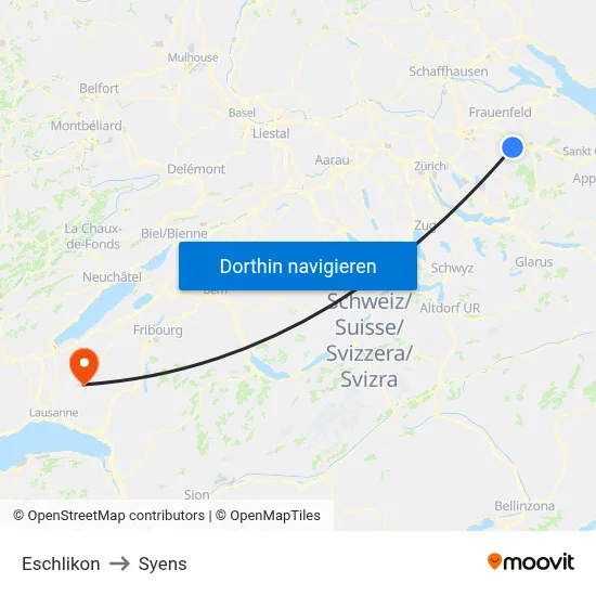 Eschlikon to Syens map