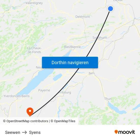 Seewen to Syens map