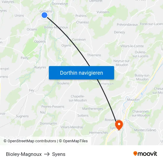 Bioley-Magnoux to Syens map