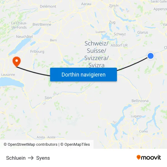 Schluein to Syens map
