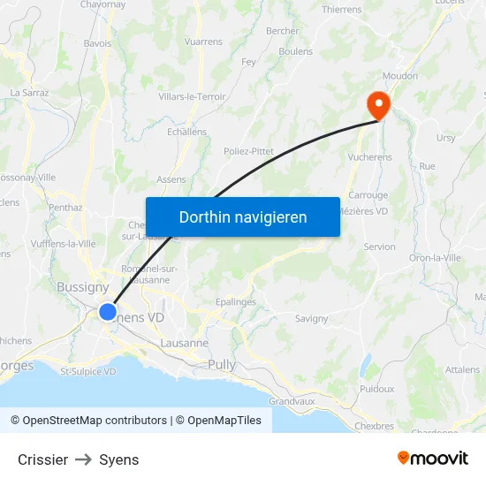 Crissier to Syens map