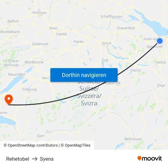 Rehetobel to Syens map