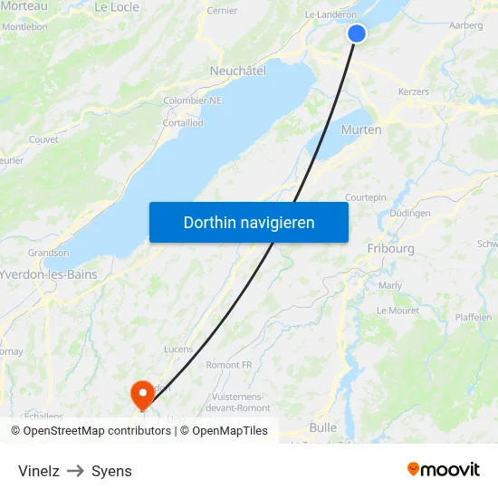Vinelz to Syens map