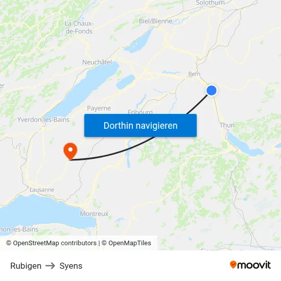 Rubigen to Syens map