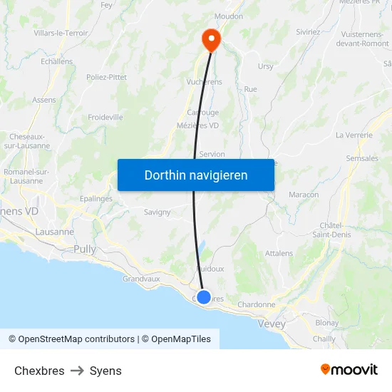 Chexbres to Syens map