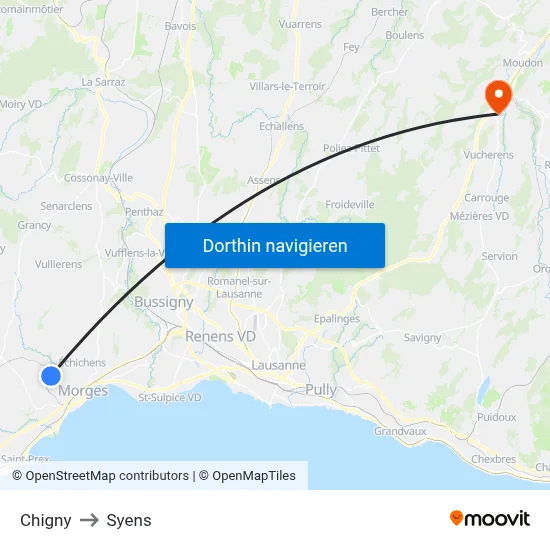 Chigny to Syens map