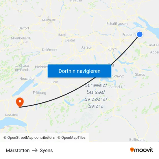 Märstetten to Syens map